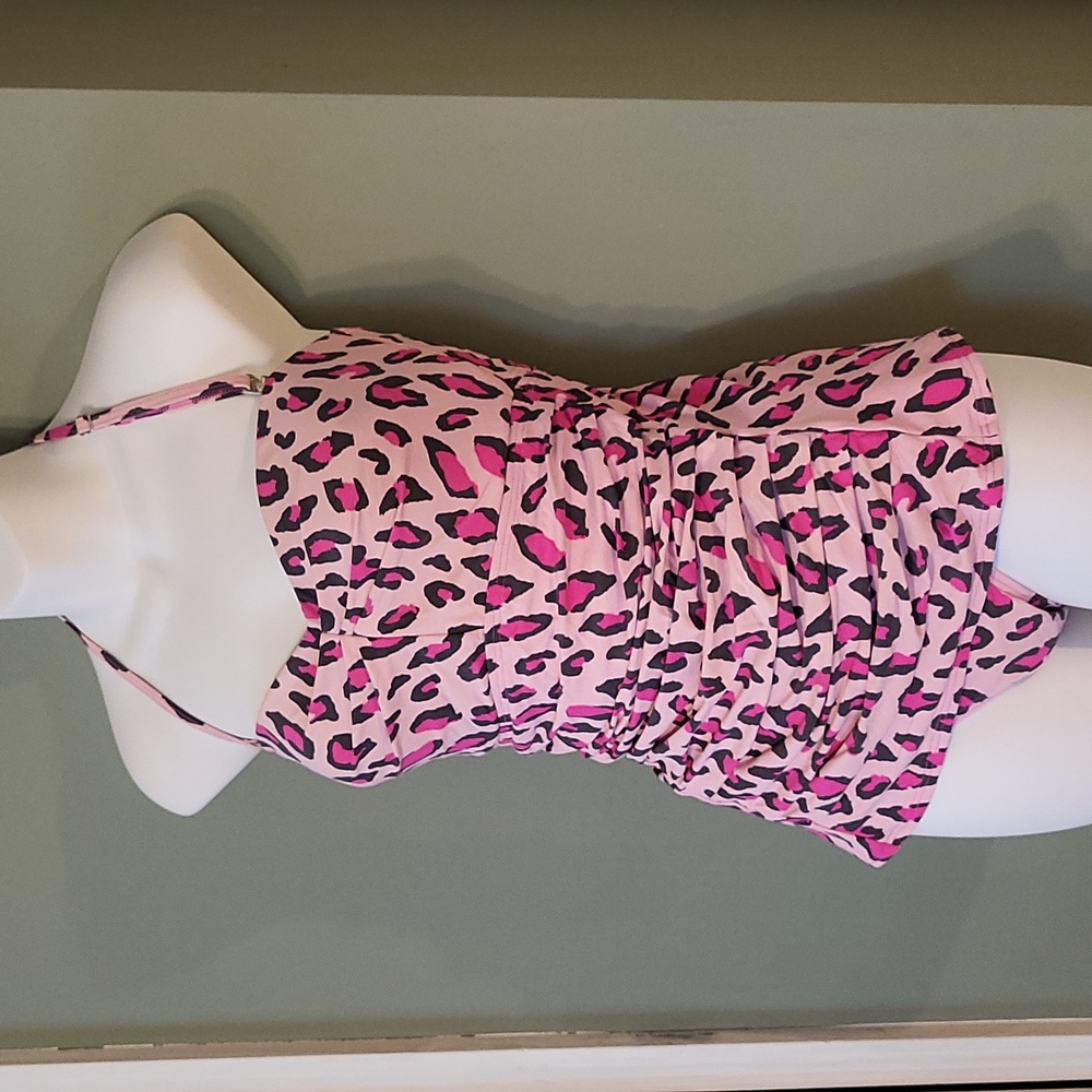 DKNY pink leopard tankini runched top and Bottoms - Picture 2 of 16